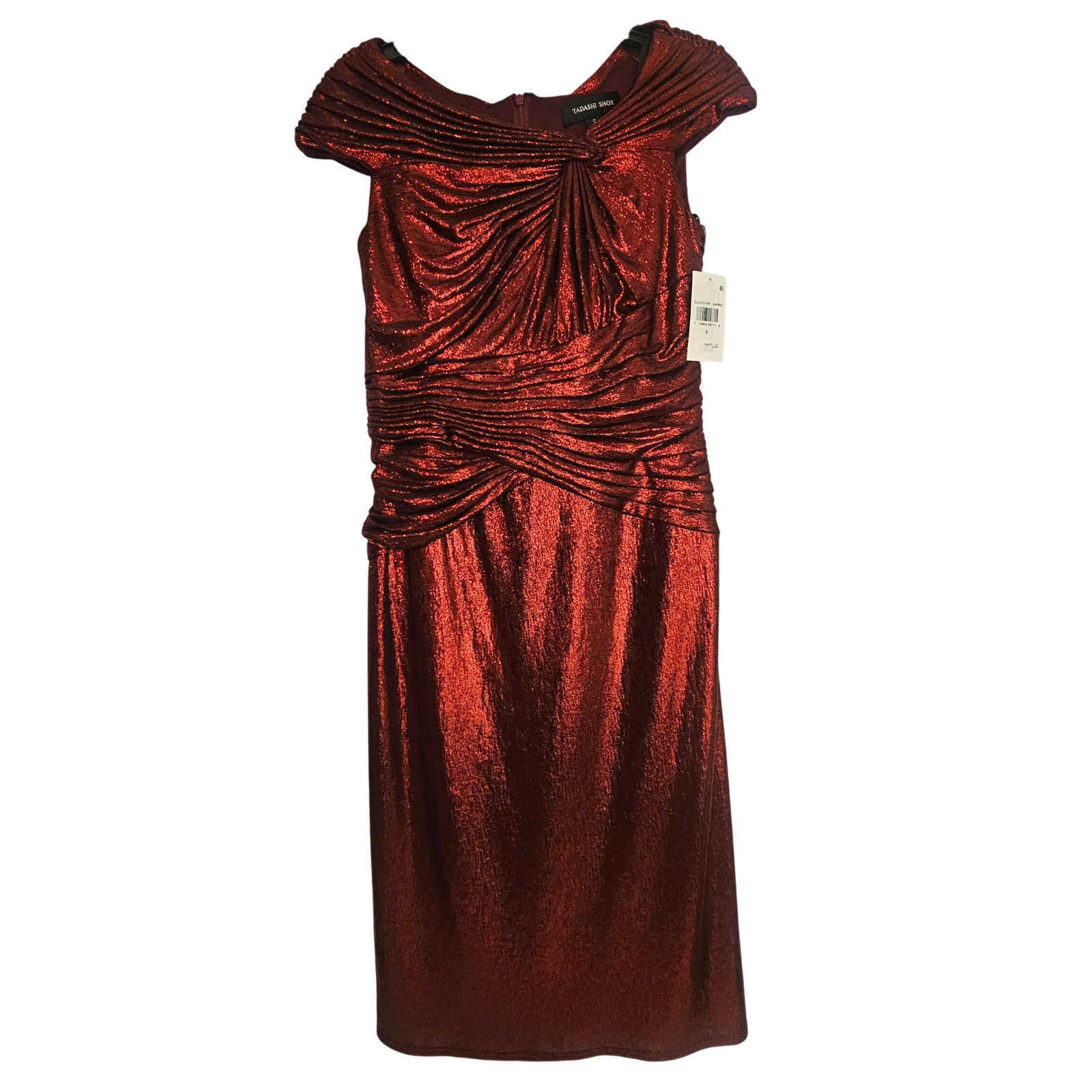 Tadashi Shoji S Small Lava Red Gathered Sheath Knee Length Dress Nwt 1355